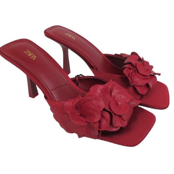 Zara Shoes - NEW ZARA Red Leather Square Toe Slip On Heeled
Sandals (various sizes)